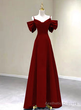 Burgundy Straps Bow Prom Dress